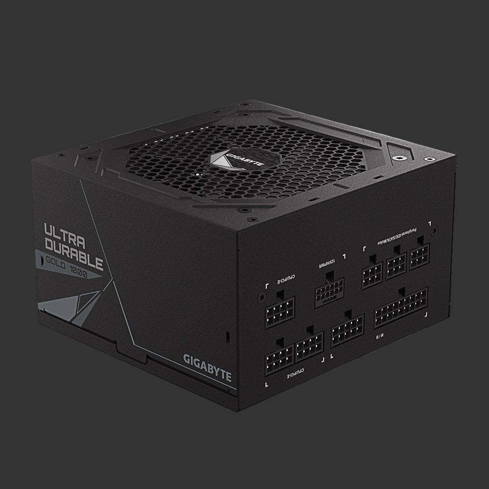 Gigabyte UD1000GM PG5 2.0 1000W ATX PSU Power Supply 80+ Gold >90% 120mm Fan Black Flat Cables Single +12V >100K Hrs