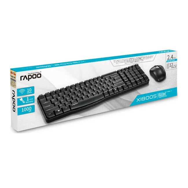 RAPOO X1800S 2.4GHz Wireless Optical Keyboard Mouse Combo Black - 1000DPI Nano Receiver 12m Battery (Black)