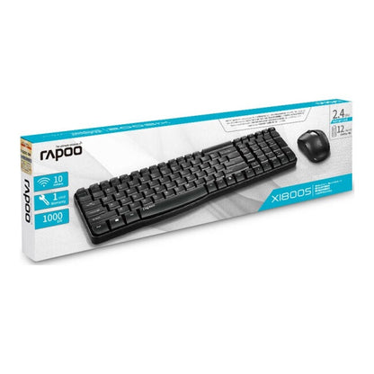RAPOO X1800S 2.4GHz Wireless Optical Keyboard Mouse Combo Black - 1000DPI Nano Receiver 12m Battery (Black)