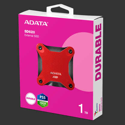 1TB EXTERNAL ADATA SSD Red Shock Resistance 10Gbps/USB 3.2 Gen 2/Read 550MB/s Write 480MB/s
