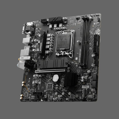 A black and gray Intel LGA 1200 v2 CPU motherboard on a solid white background.