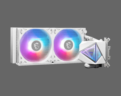 Computer cooling system with RGB lighting on a white background