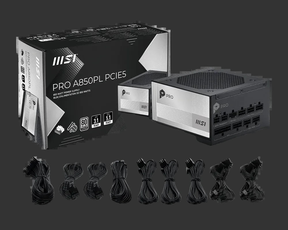 MSI PRO A850PL Platinum PCIE5 850W Power Supply